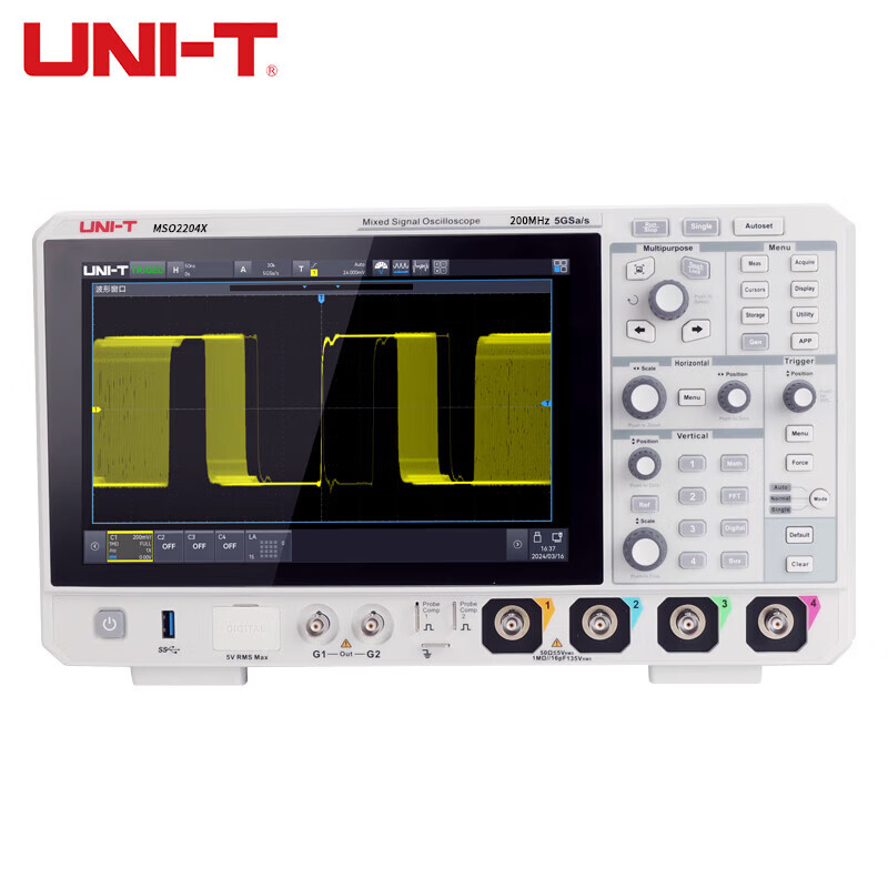 优利德（UNI-T）MSO2204X 数字示波器触摸屏电压表信号发生器频谱分析九合一全触控示波器 MSO2204X/台