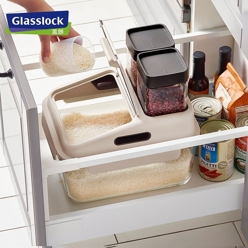 GLASSLOCK米桶防虫储米箱厨房密封加厚进口玻璃杂粮收纳桶大容量防潮面桶6L MCRB-600RS/个