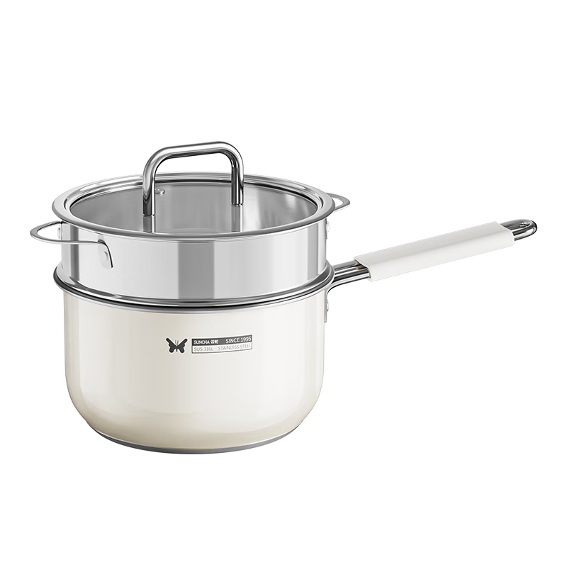 双枪奶锅316L不锈钢婴儿陶瓷辅食锅小奶锅汤锅18cm DZ34512/片