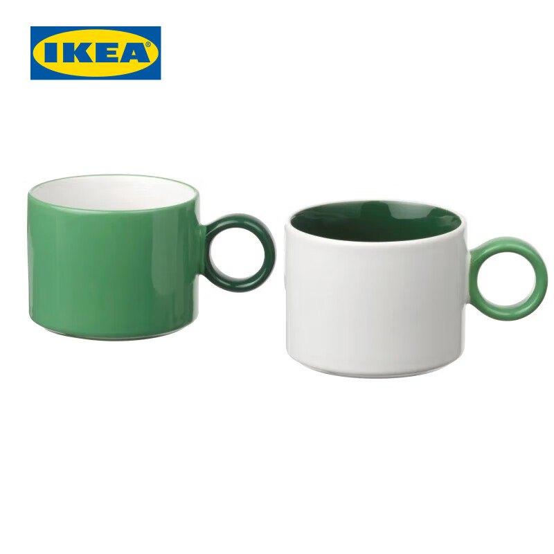 宜家 IKEA PIGGAL皮格尔大杯 白色/绿色 300ml*2个 马克杯/个