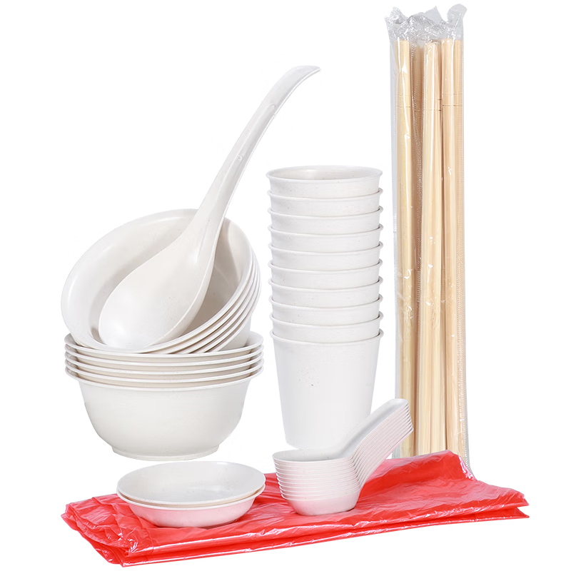 美厨（MAXCOOK）一次性餐具套装碗筷子勺子杯子碟盘子可降解餐具7件套 MCPJ8889 一次性玉米淀粉餐具套装/个