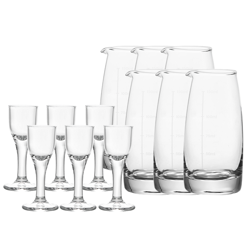 美厨（maxcook）白酒分酒器150ml套装6壶+6杯 烈酒小酒杯醒酒倒酒壶刻度玻璃酒具 白酒杯分酒器/套