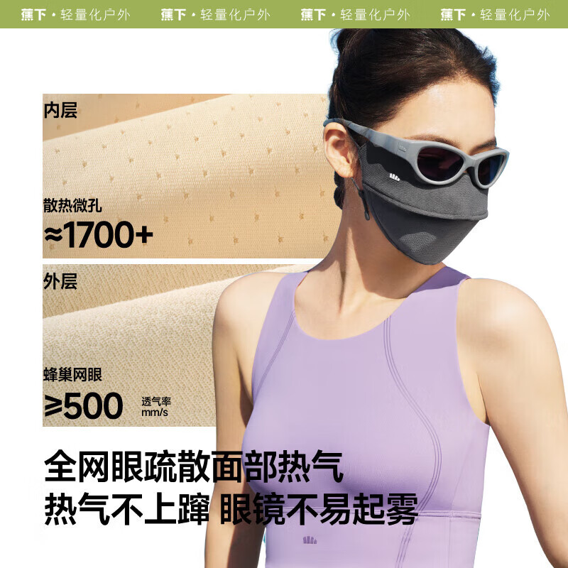 蕉下防晒透气口罩女防晒面罩防紫外线AS336灰色紫色颜色随机 灰色紫色 蕉下透气护眼角防晒口罩AS336/个