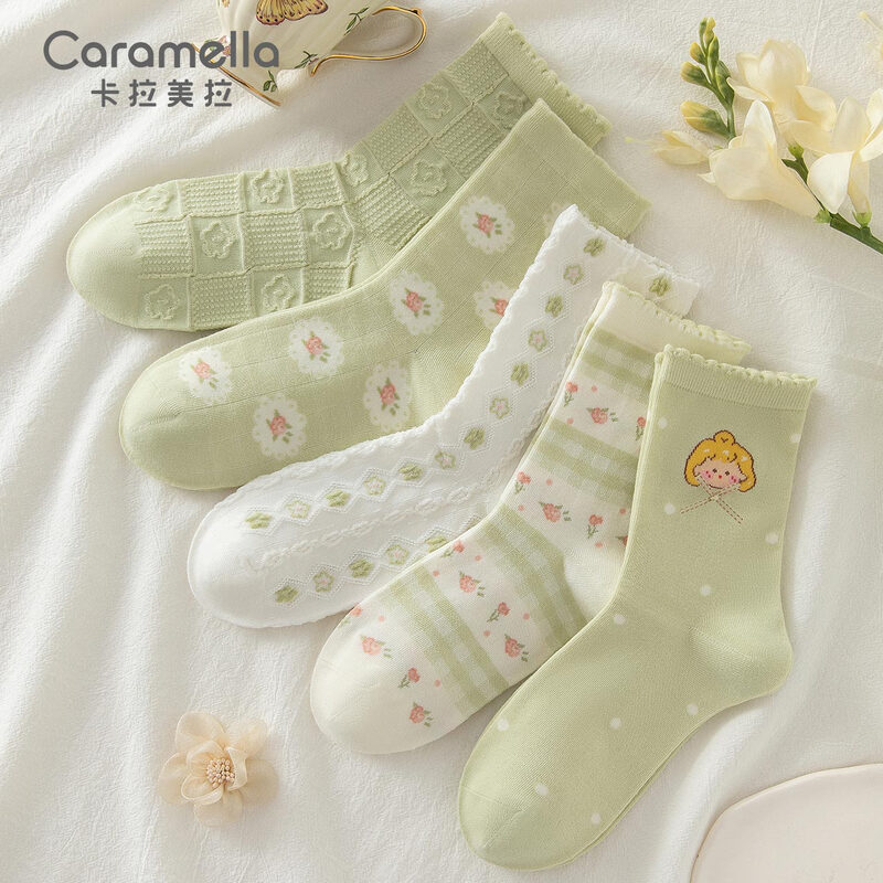 caramella袜子女中筒袜春秋季女士长筒袜 纯新疆棉袜设计感女袜秋冬月子袜 511765/包