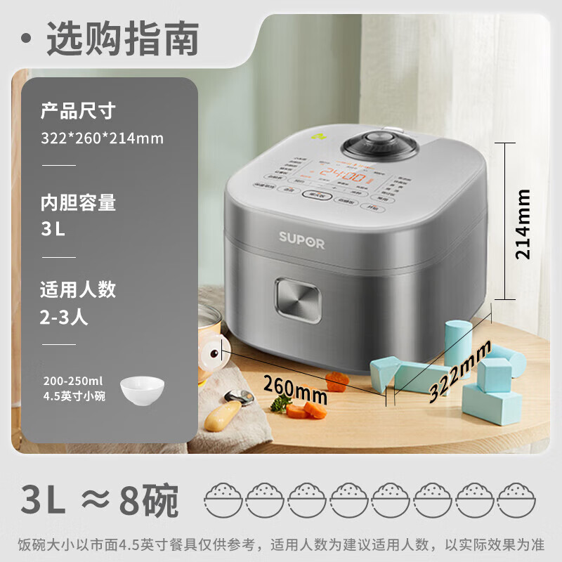 苏泊尔3升大容量 家用2-3人 电饭锅煮饭锅低糖电饭煲 本釜内胆304不锈钢低糖甑 IH加热SF30HC92 专柜同款 SF30HC92/个