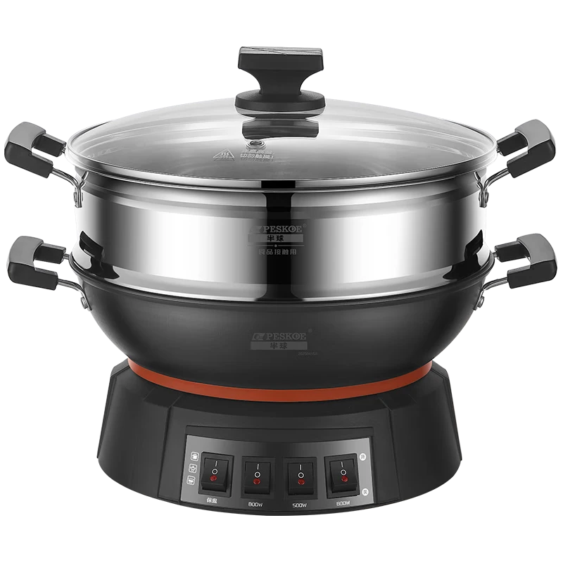 半球（Peskoe）电蒸锅多用途锅电热锅 34CM电炒锅电锅 铸铁锅身电煮锅QT1-34 带蒸笼 QT1-34/台
