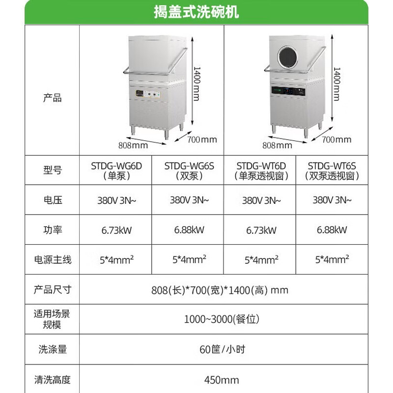 圣托（Shentop）单位食堂独立式刷碗机器 开盖喷淋式清洗机商用 双泵大型揭盖式洗碗机  STDG-WT6S STDG-WT6S/台