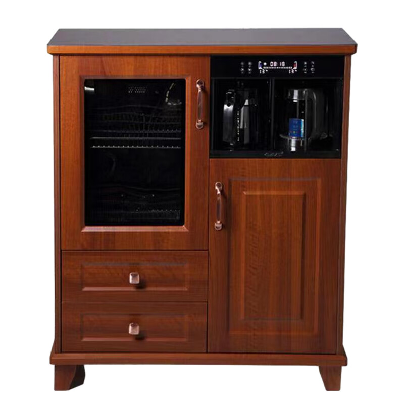 茶之坊  ST-617 现代轻奢风商用办公室实木茶吧机带消毒柜冰温热三用全自动饮水机 触控遥控一体黄檀色   ST-617/台