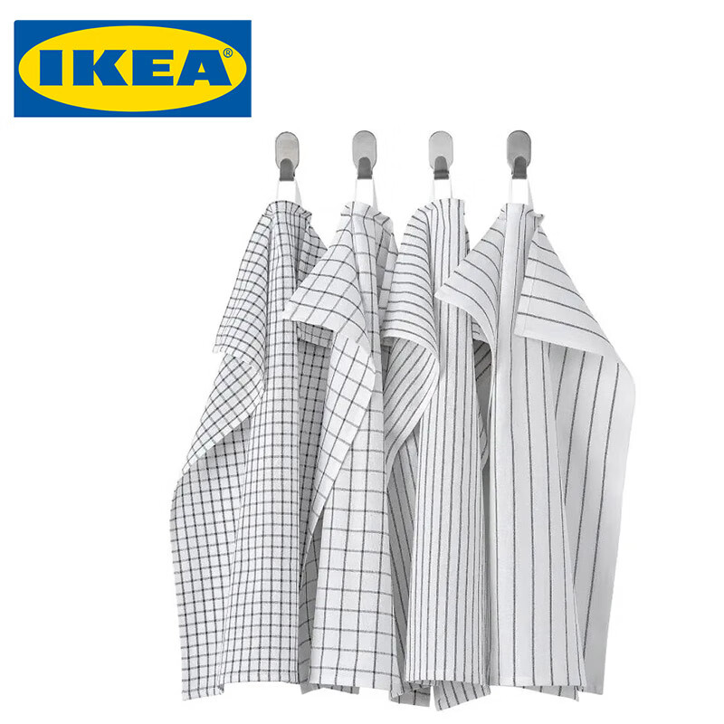 宜家 IKEA RINNIG林妮格 厨房用巾45x60白灰图案4件 毛巾/条