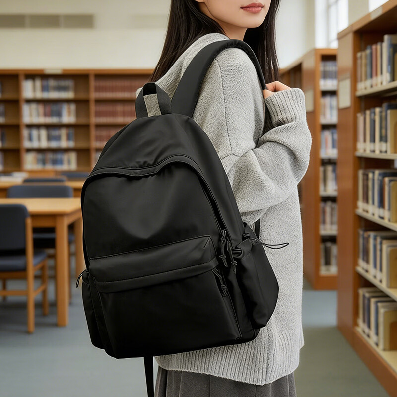 Landcase书包高中生女双肩包男初中大学生时尚简约旅行电脑背包 1212黑色 电脑包/个