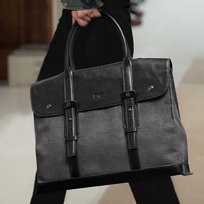 BVP铂派商务公文包男士大容量手提包格子头层牛皮电脑包单肩斜挎男 T1068公文包/个