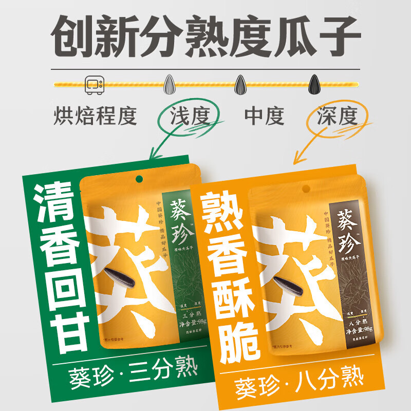 洽洽葵珍高端原味大瓜子八分熟98g*3包 葵花籽休闲办公室零食 98g袋装八分熟98g*3袋/袋