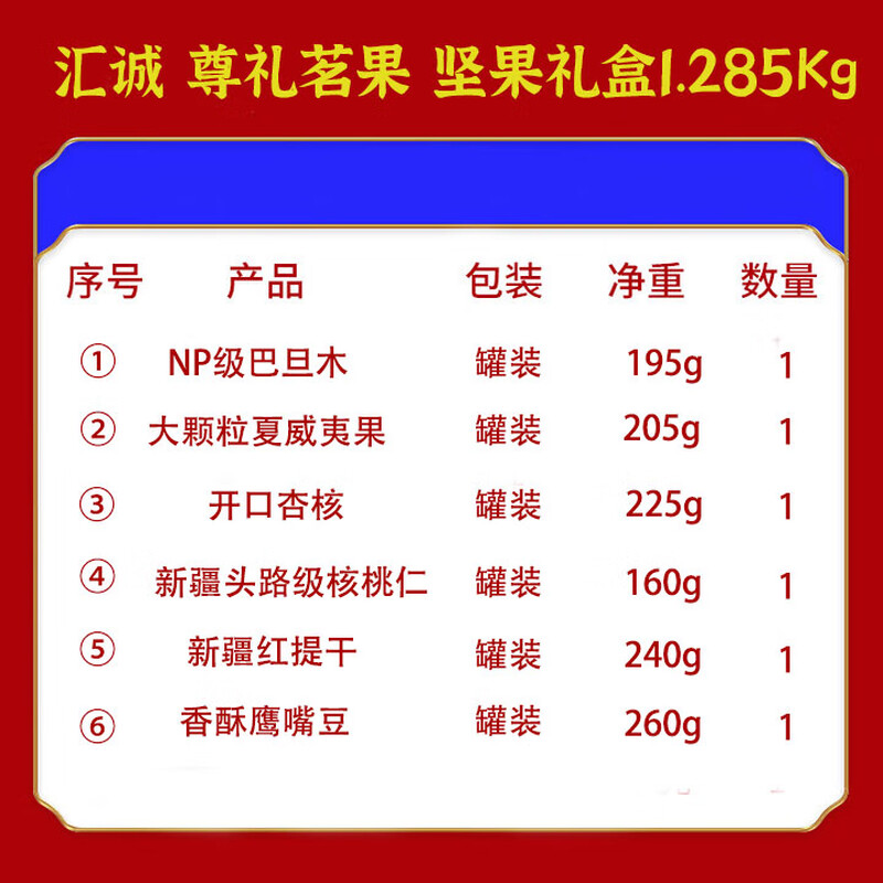 汇诚尊礼茗果1285g坚果礼盒零食大礼包日坚果中春节送礼团购 尊礼茗果/箱