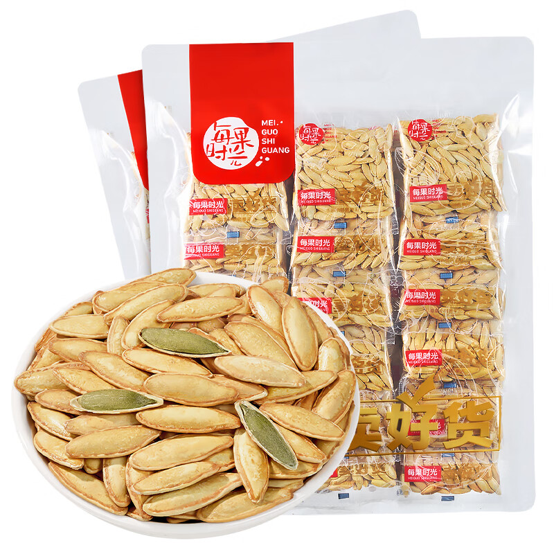 每果时光美人甲南瓜子500g小包装盐焗新疆南瓜籽炒货休闲零食瓜子年货 盐焗味美人甲南瓜子独立包500g/袋