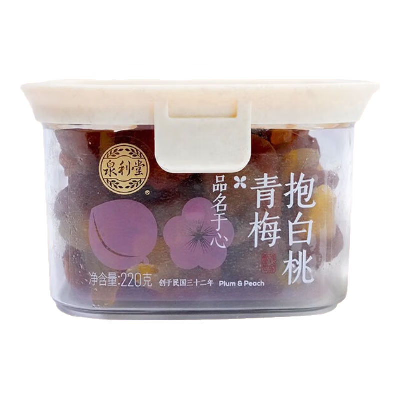 泉利堂青梅抱白桃220g盒 蜜饯果干休闲零食果脯水果干西梅话梅礼盒 泉利堂青梅抱白桃220g/罐