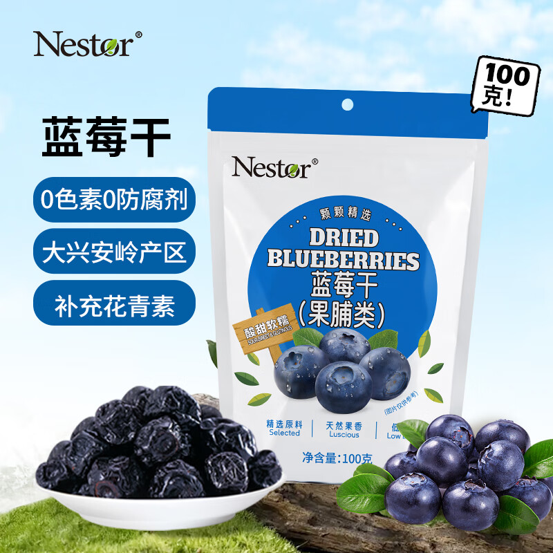 Nestor蓝莓干无添加剂无色素烘焙饼干可用办公室护眼休闲零食蜜饯100g 蓝莓干/袋