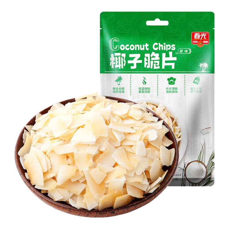 春光食品 海南特产 椰子脆片60g 椰子肉水果干 办公室休闲零食 春光 原味椰子脆片 60g/袋