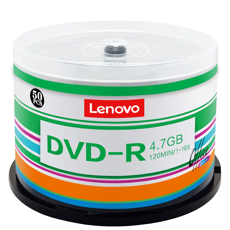 联想（Lenovo）DVD-R 光盘/刻录盘 16速4.7GB 办公系列 桶装50片 空白光盘 DVD-R/桶