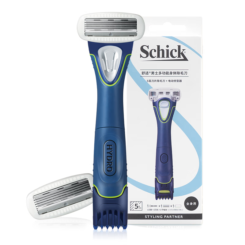 舒适（Schick）男士身体脱毛刀【1刀柄+2刀头】手动电动 腋下腿毛胸毛私处剃毛器 舒适男士多功能除毛刀/个