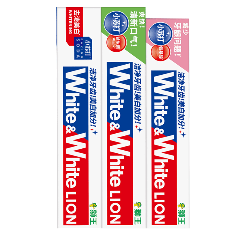 狮王WHITE&WHITE 小苏打美白牙膏3支480g套装赠漱口水12ml*4条 WHITE&WHITE 小苏打美白牙膏套装/套