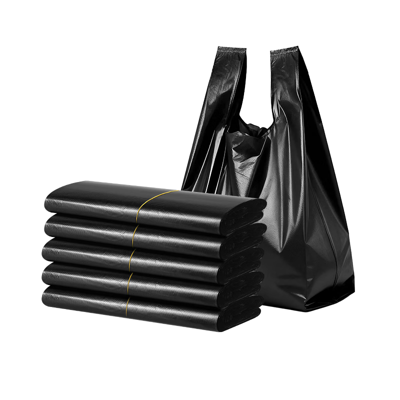 固成背心垃圾袋黑色32*60cm150只单面1.5丝 垃圾袋加厚黑色塑料袋 背心式/包