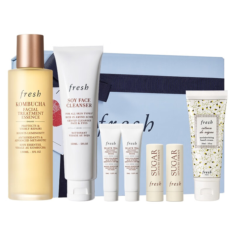 Fresh馥蕾诗企业购 精华150ml+洁面150ml+手霜30ml+唇膏*2+焕采15ml*2 企业礼盒（红茶精华水150ml+大豆洁面150ml+护手霜30ml+唇膏2.2g*2+焕采面膜15ml*2）/套