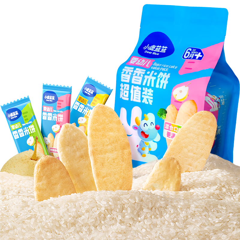 小鹿蓝蓝婴幼儿无麸质米饼零食3口味混合宝宝低敏零食超值装120g(30小袋) 婴幼儿香香米饼/袋