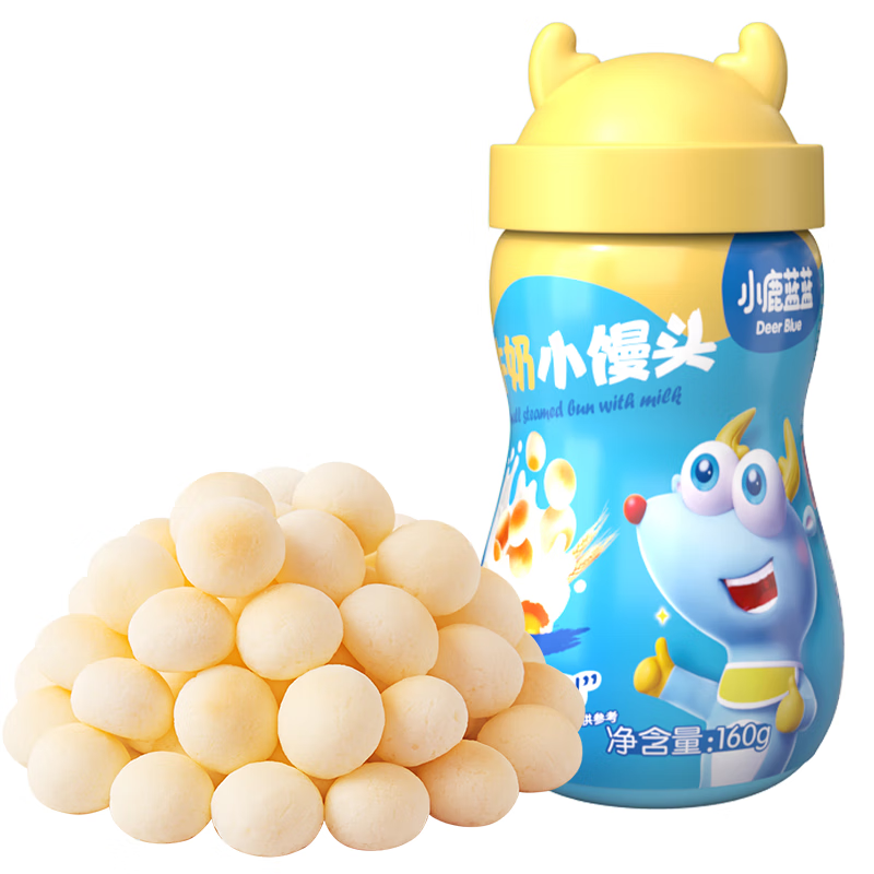 小鹿蓝蓝牛奶小馒头 宝宝儿童零食溶溶豆饼干易吞咽宝宝饼干磨牙糕点160g 牛奶小馒头/桶
