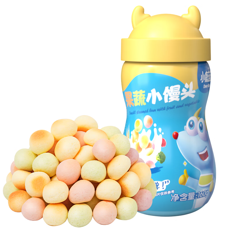 小鹿蓝蓝彩虹果蔬小馒头宝宝儿童零食饼干溶溶豆儿童易吞咽小饼干160g 彩虹小馒头/160g/罐